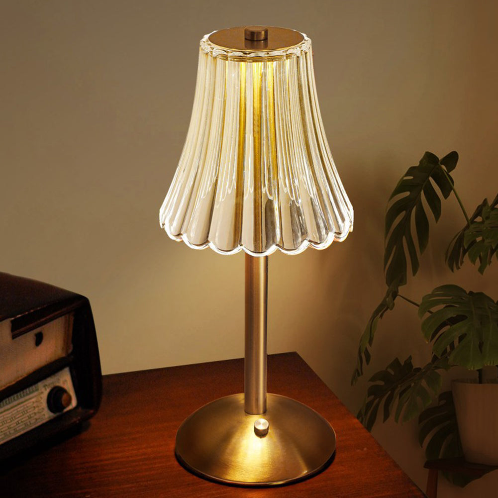 Crystal Gold Table Lamp with Touchscreen Controls and Rechargeable Battery