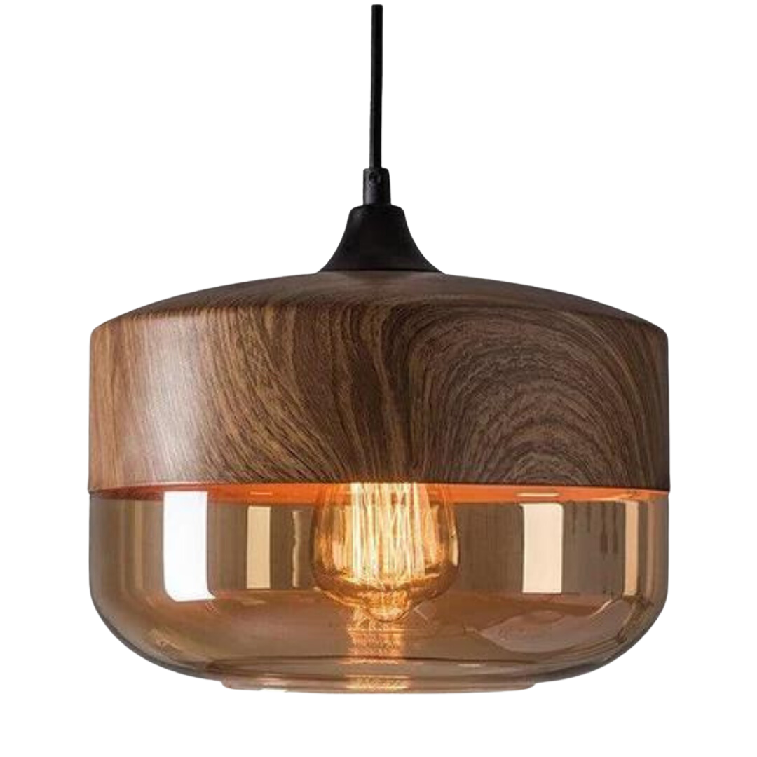 Scandinavian Wooden Ceiling Lamp with Tinted Glass – Adjustable Height Ceiling Light Fixture for Modern Interiors 1