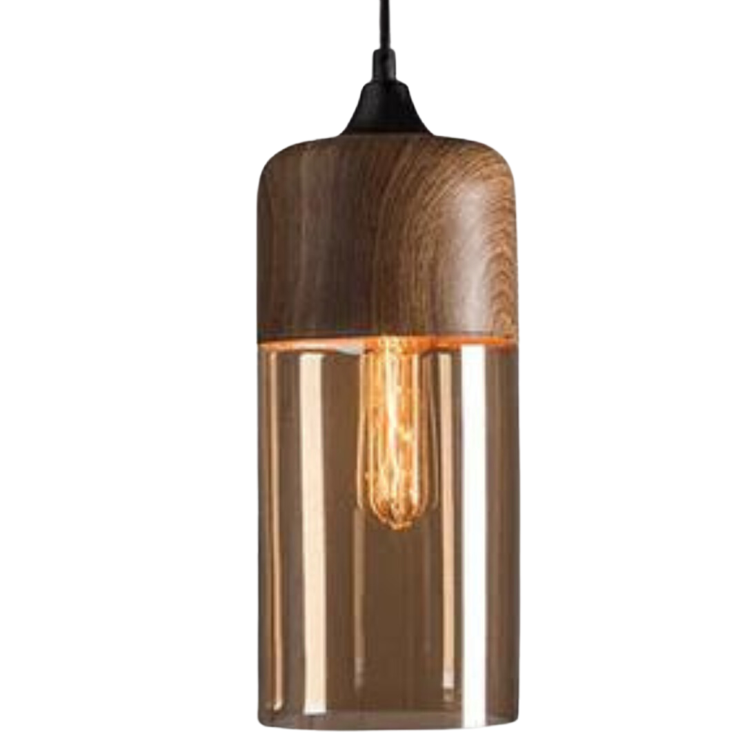 Scandinavian Wooden Ceiling Lamp with Tinted Glass – Adjustable Height Ceiling Light Fixture for Modern Interiors 3