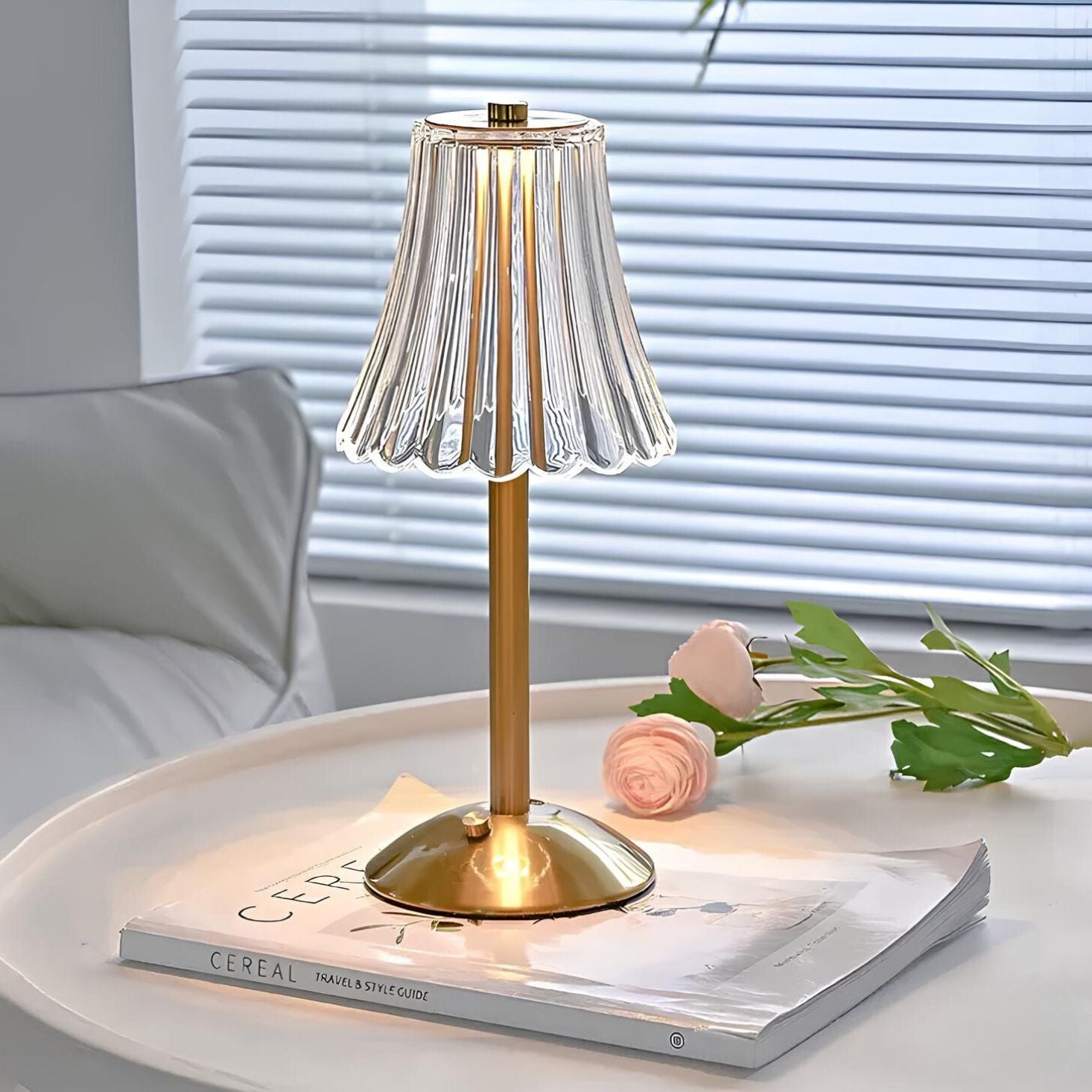 Crystal Gold Table Lamp with Touchscreen Controls and Rechargeable Battery
