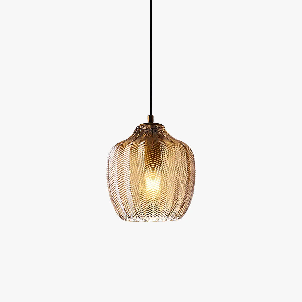 Vintage Striped Brown Glass Pendant Lamp – Adjustable Height Hanging Light for Bedroom and Living Room 4