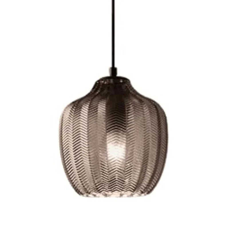 Vintage Striped Brown Glass Pendant Lamp – Adjustable Height Hanging Light for Bedroom and Living Room 5