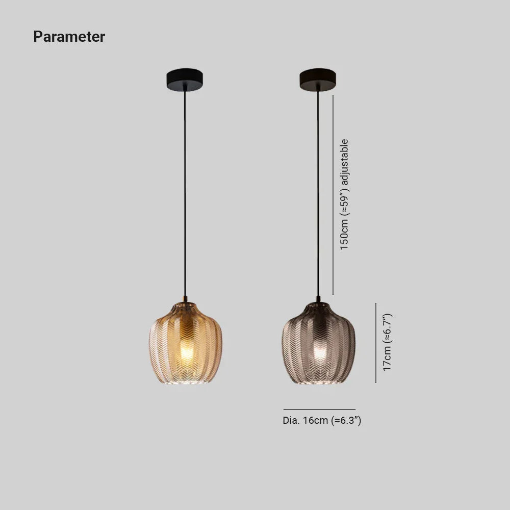 Vintage Striped Brown Glass Pendant Lamp – Adjustable Height Hanging Light for Bedroom and Living Room 6