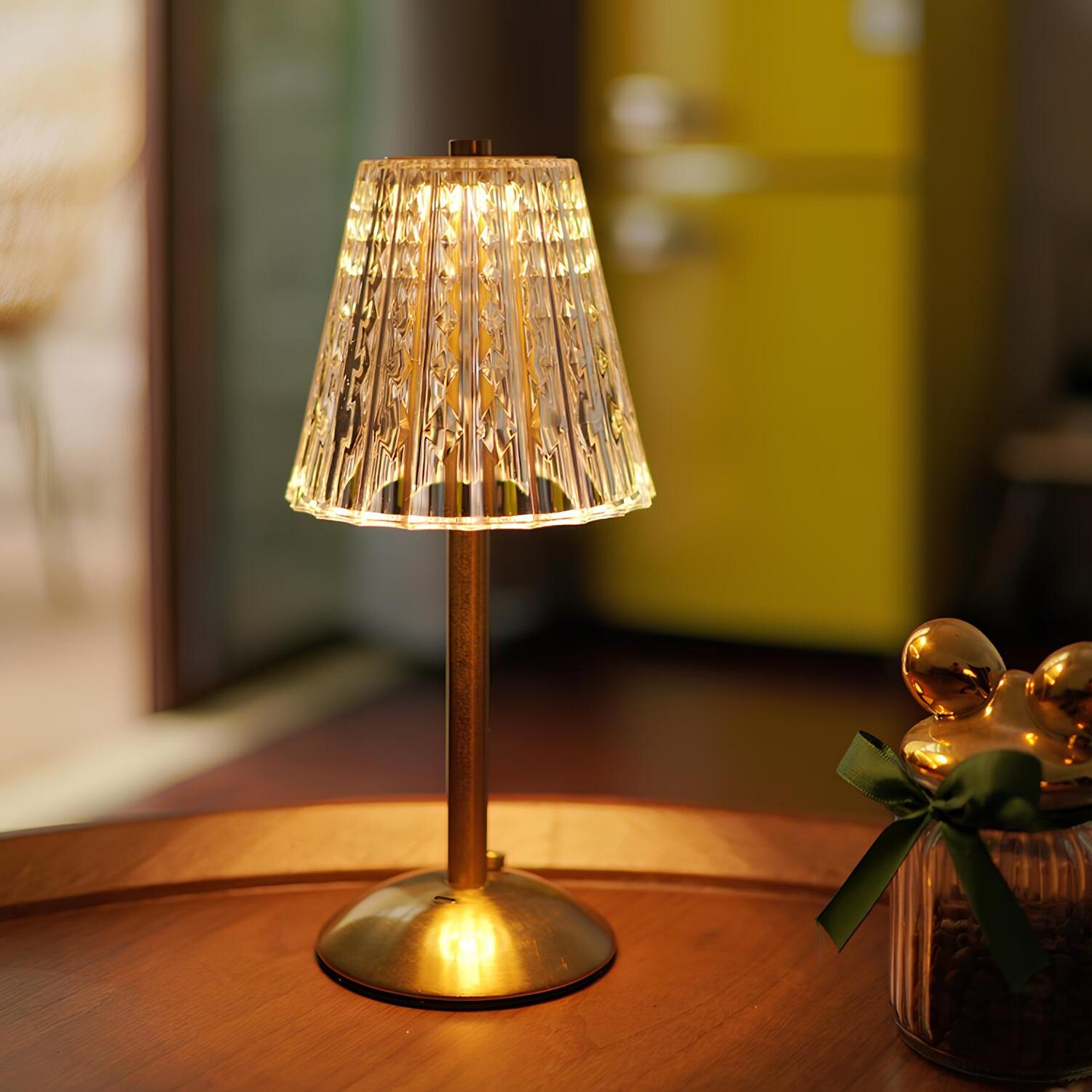 Crystal Gold Table Lamp with Touchscreen Controls and Rechargeable Battery