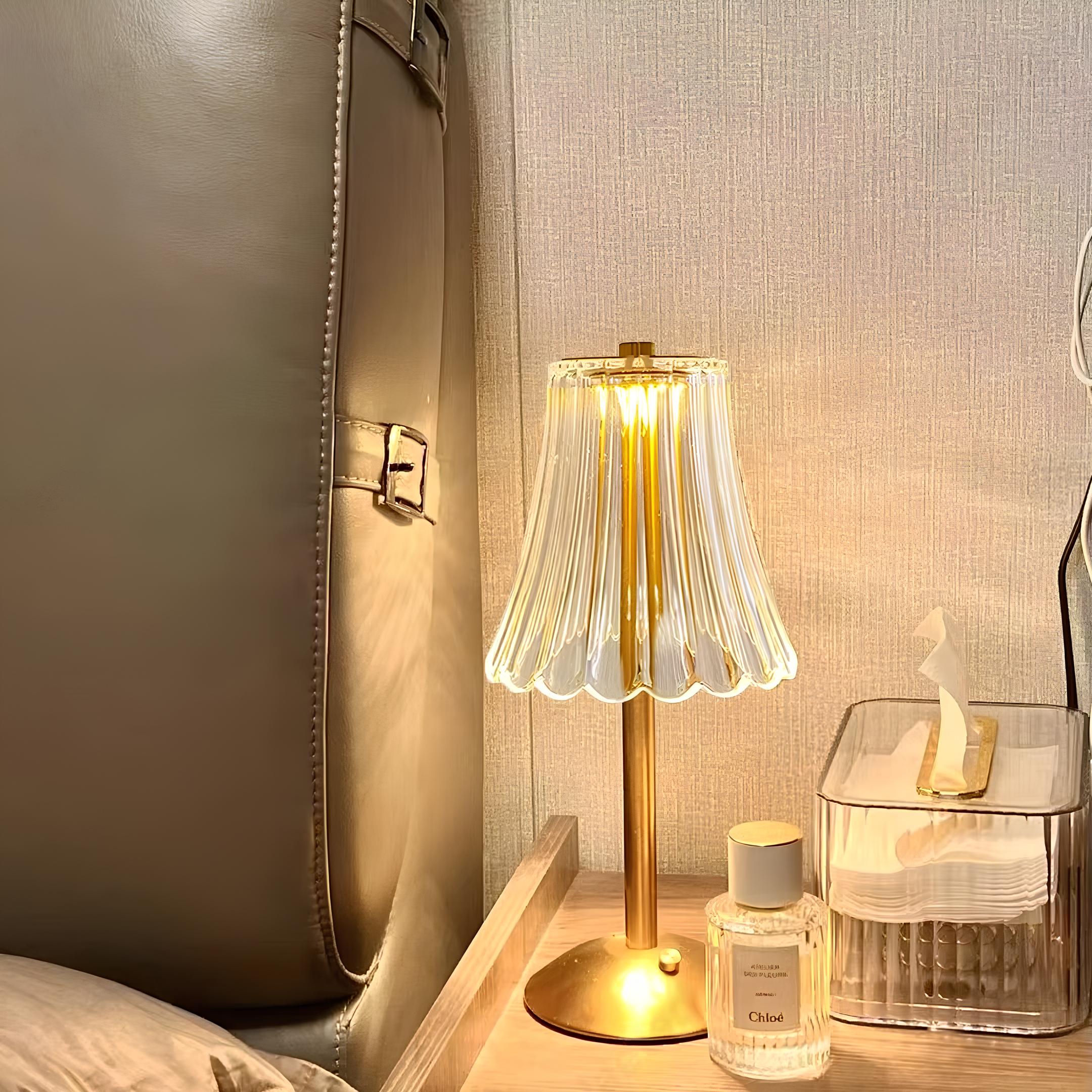 Crystal Gold Table Lamp with Touchscreen Controls and Rechargeable Battery