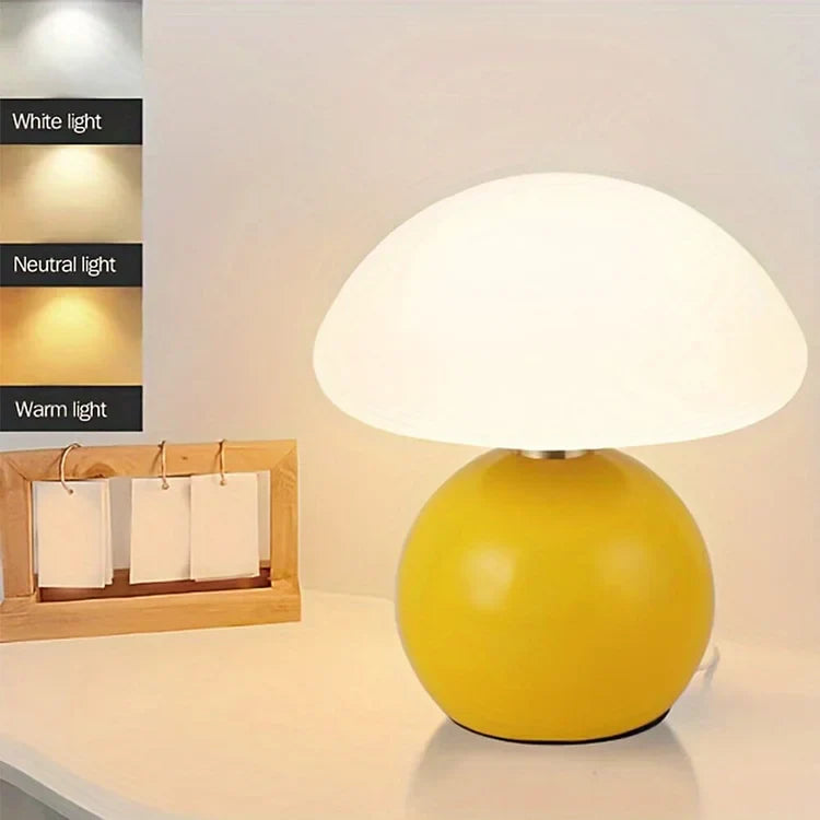Mushroom Table Lamp Cream Ceramic LED Adjustable Retro
