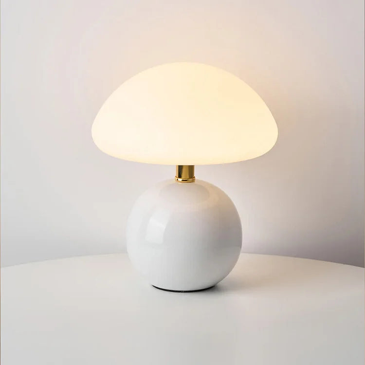 Mushroom Table Lamp Cream Ceramic LED Adjustable Retro