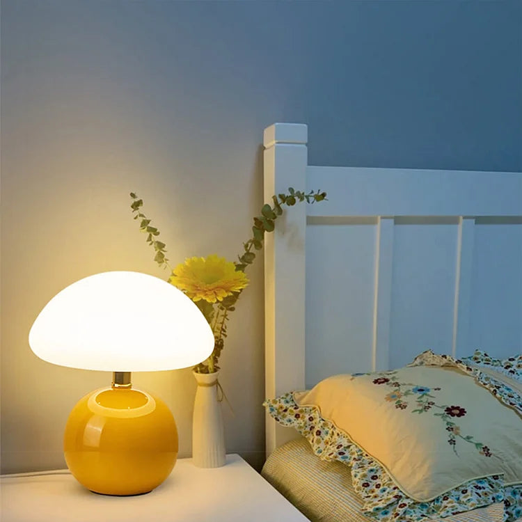 Mushroom Table Lamp Cream Ceramic LED Adjustable Retro