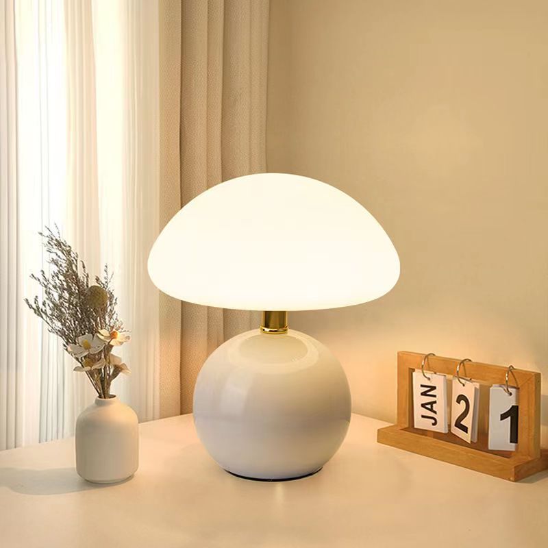 Mushroom Table Lamp Cream Ceramic LED Adjustable Retro