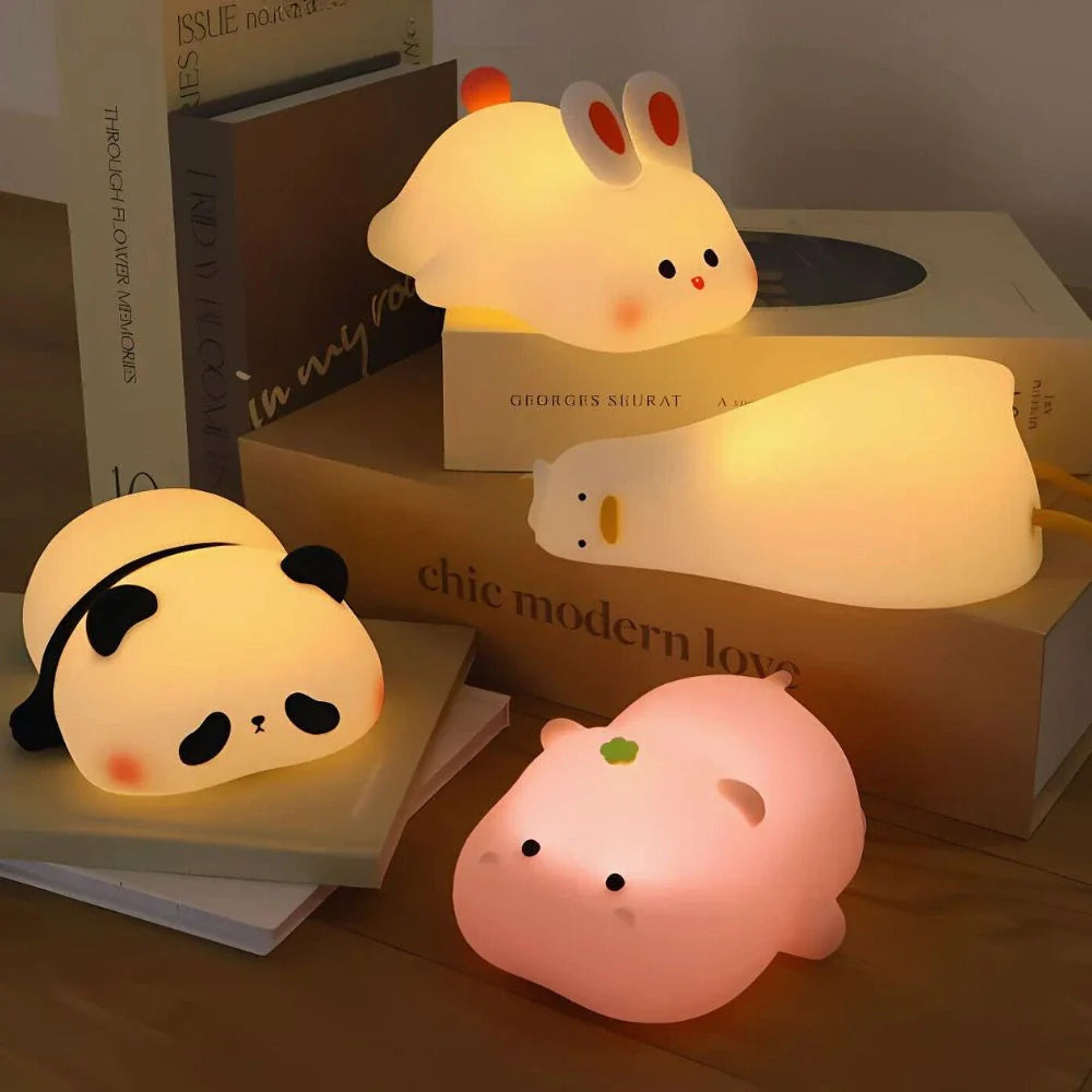 Squeeze Night Light Cute Animal Character Soft Silicone Bedside Lamp