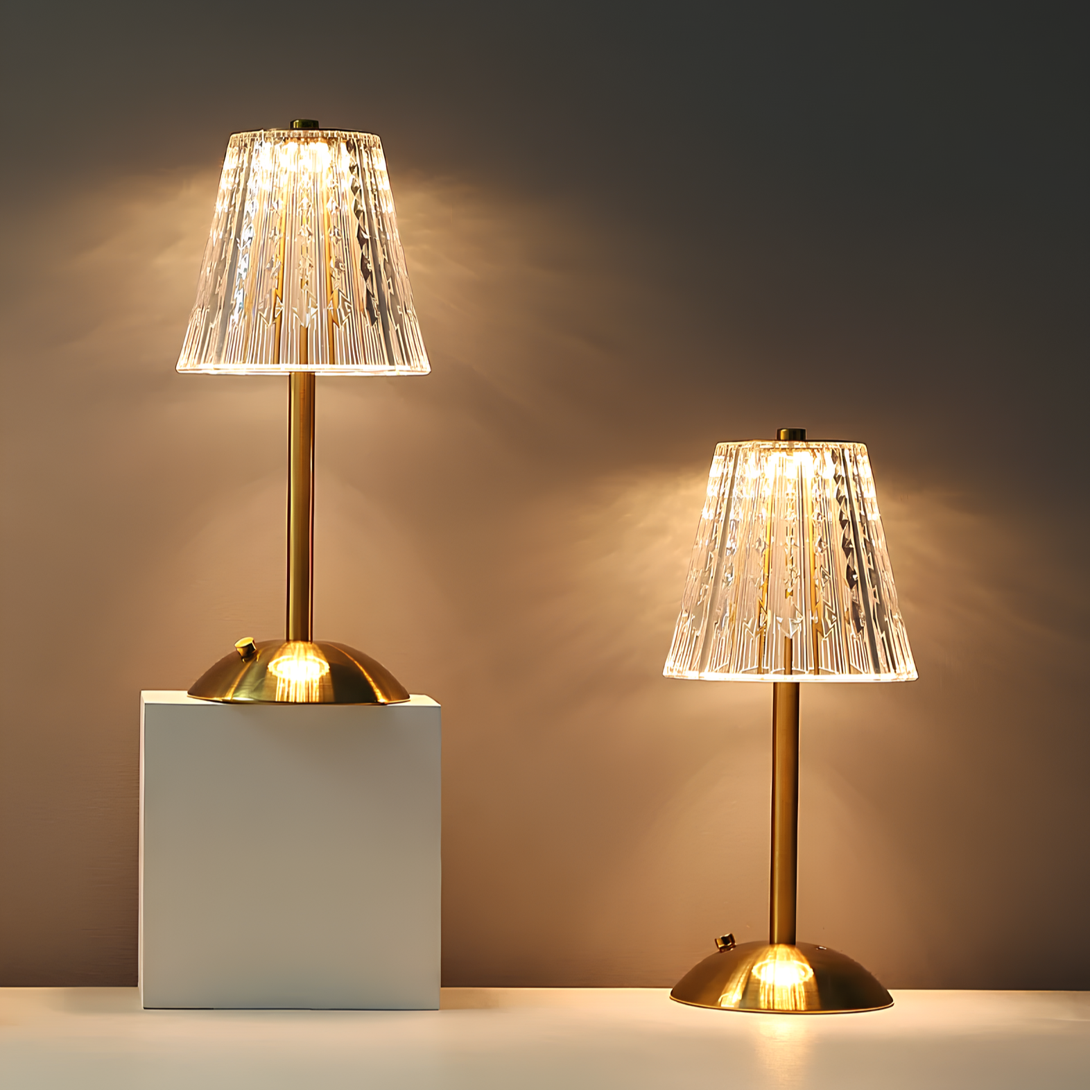 Crystal Gold Table Lamp with Touchscreen Controls and Rechargeable Battery