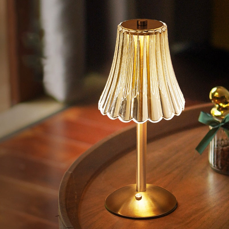 Crystal Gold Table Lamp with Touchscreen Controls and Rechargeable Battery
