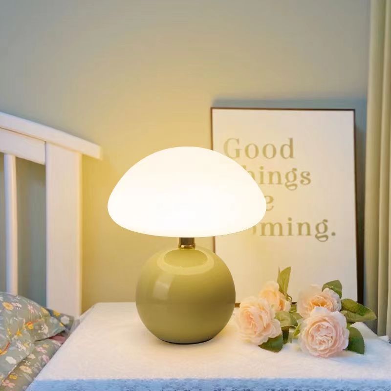 Mushroom Table Lamp Cream Ceramic LED Adjustable Retro