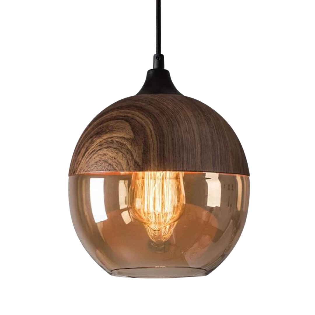 Scandinavian Wooden Ceiling Lamp with Tinted Glass – Adjustable Height Ceiling Light Fixture for Modern Interiors 0