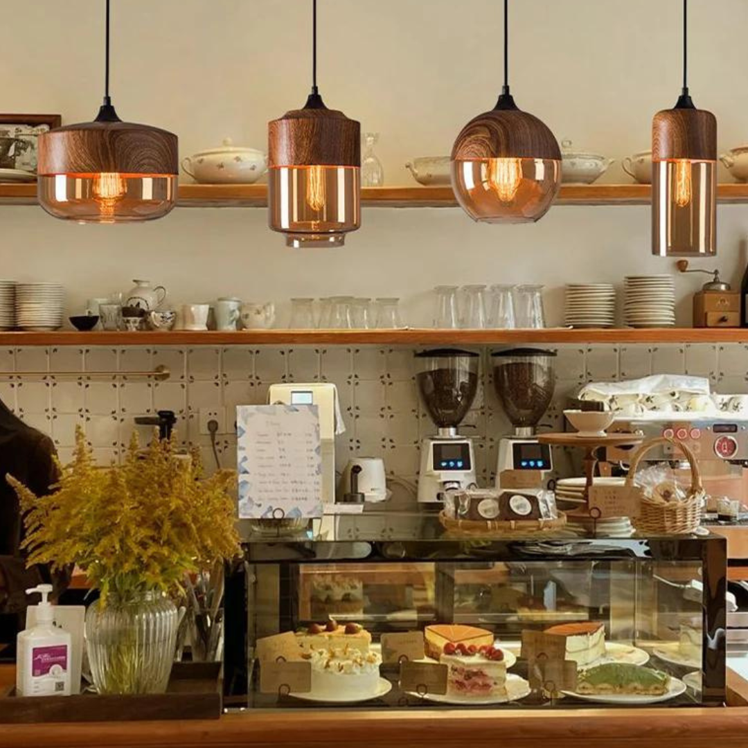 Scandinavian Wooden Ceiling Lamp with Tinted Glass – Adjustable Height Ceiling Light Fixture for Modern Interiors 5