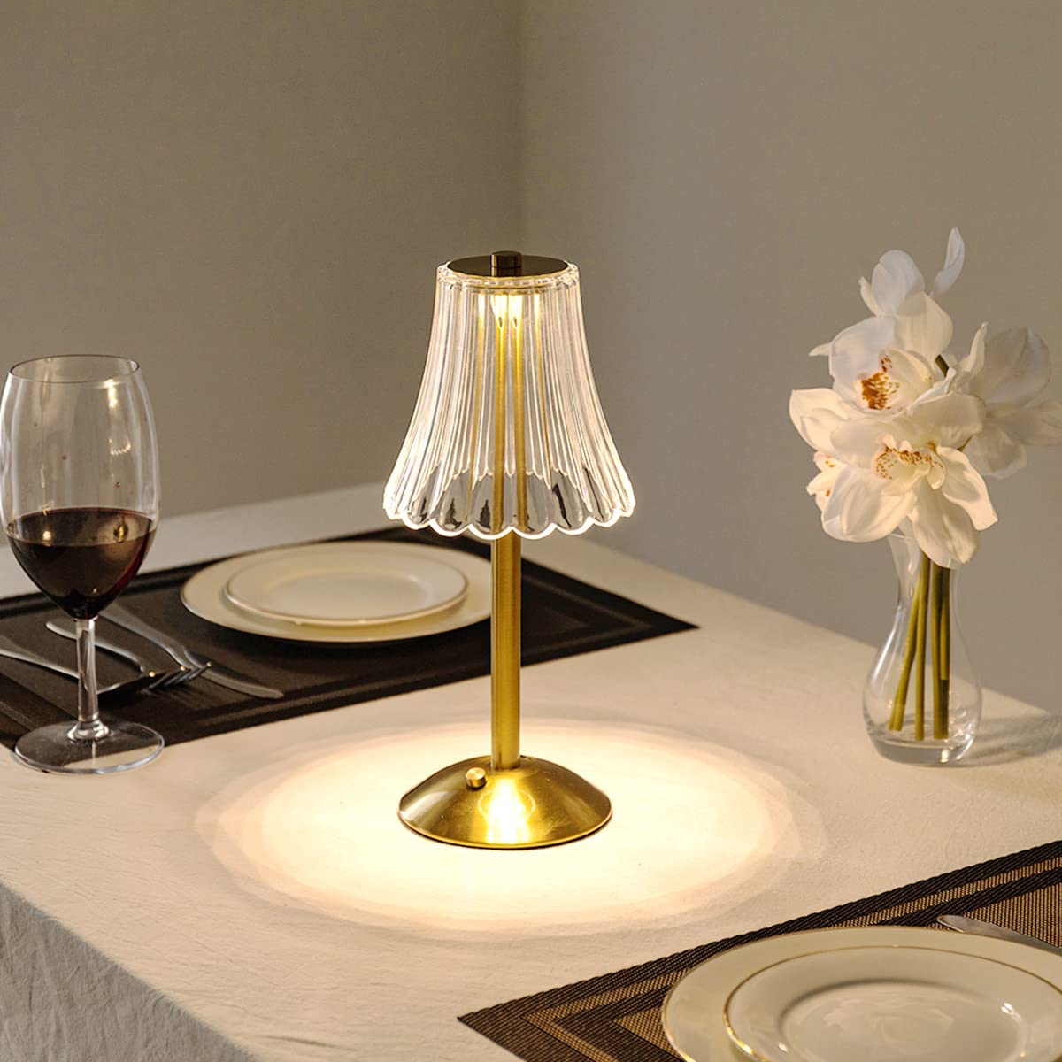 Crystal Gold Table Lamp with Touchscreen Controls and Rechargeable Battery