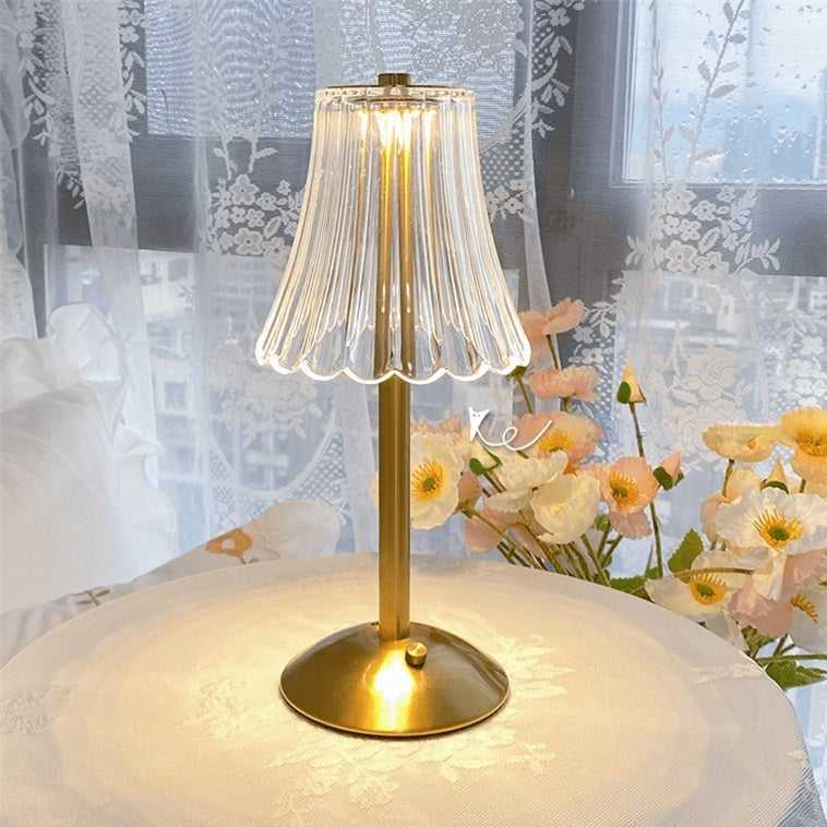 Crystal Gold Table Lamp with Touchscreen Controls and Rechargeable Battery