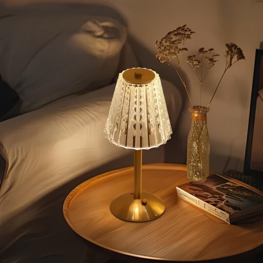 Crystal Gold Table Lamp with Touchscreen Controls and Rechargeable Battery
