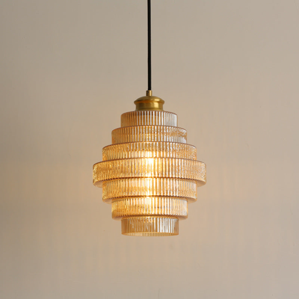 Vintage Glass Pendant Light with Adjustable Length and Brass Finish – Retro Hanging Light for Living Rooms and Dining Areas 1
