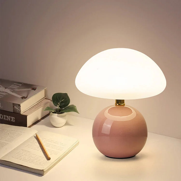 Mushroom Table Lamp Cream Ceramic LED Adjustable Retro