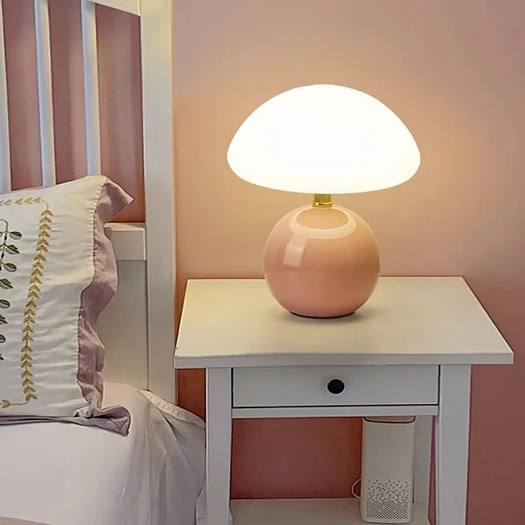 Mushroom Table Lamp Cream Ceramic LED Adjustable Retro