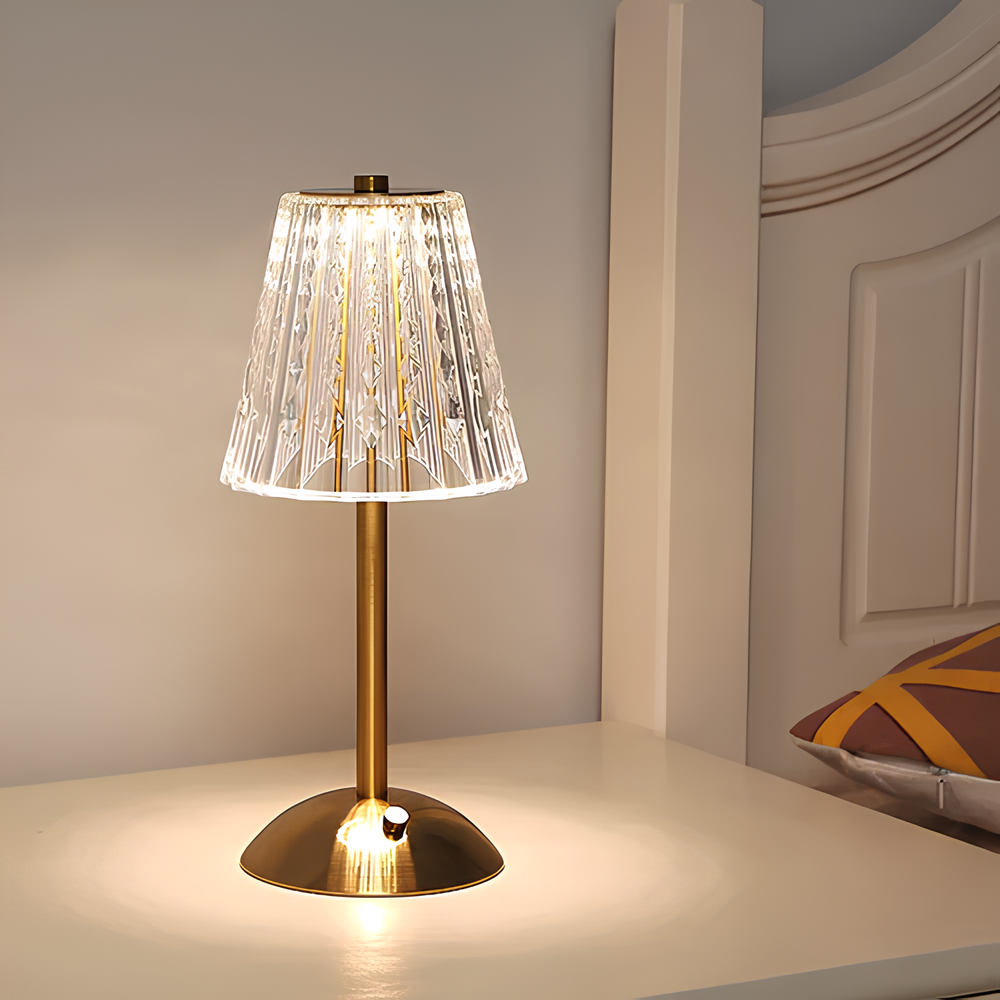 Crystal Gold Table Lamp with Touchscreen Controls and Rechargeable Battery